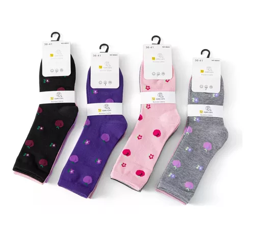 CALCETINES DE ALGODÓN CON DISEÑO PARA MUJER, PACK DE 12 PARES, LARGOS, MULTICOLOR - 3