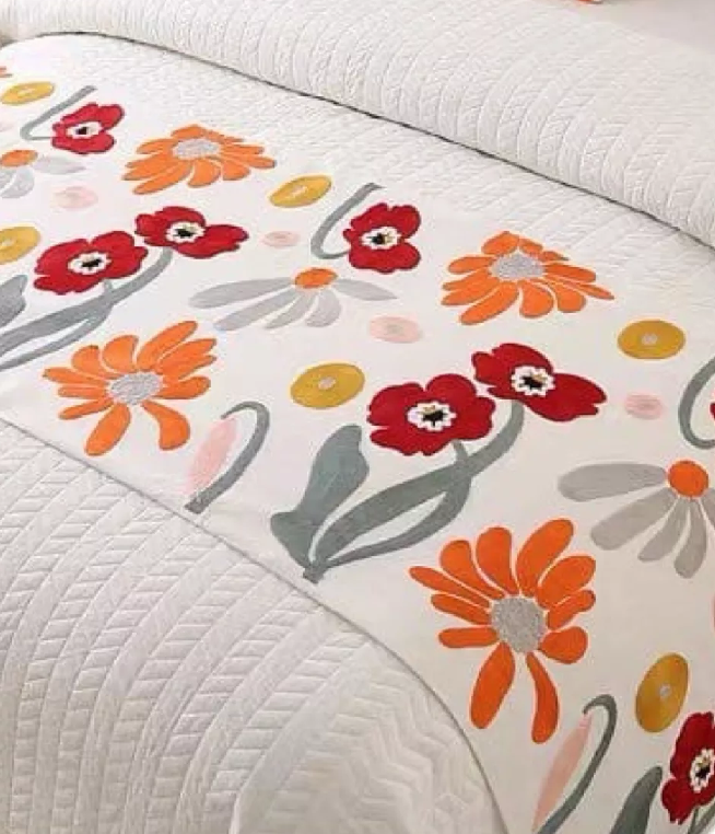 PIECERA BORDADA PARA CAMA SIN FUNDAS DE COJÍN DISEÑO 4 COLOR CREMA - 2