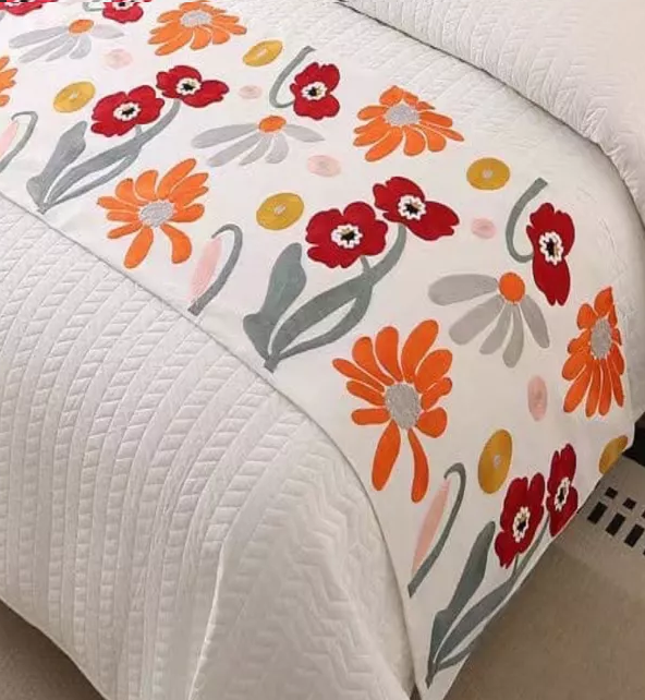 PIECERA BORDADA PARA CAMA SIN FUNDAS DE COJÍN DISEÑO 4 COLOR CREMA - 3