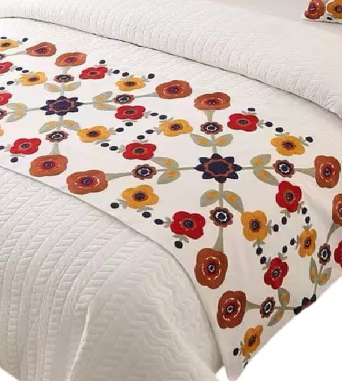 PIECERA BORDADA PARA CAMA SIN FUNDAS DE COJÍN DISEÑO 10 COLOR CREMA - 2