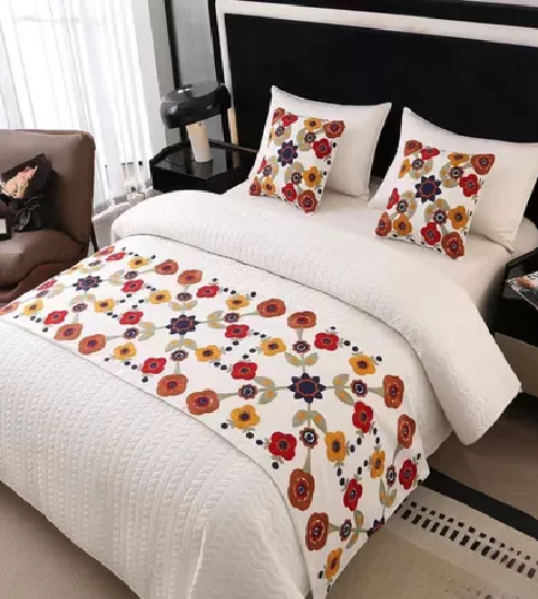 PIECERA BORDADA PARA CAMA SIN FUNDAS DE COJÍN DISEÑO 10 COLOR CREMA - 3