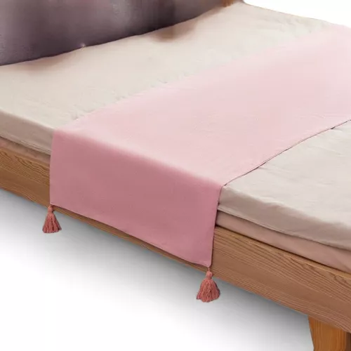 PIECERA PARA CAMA 2 PLAZA - KING EN LINO POMPONES 70X210 CM COLOR ROSA - 2