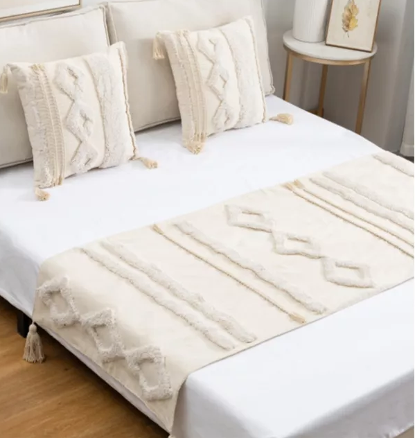 PIECERA DE CAMA DISEÑO BOHO 2P Y KING + FUNDAS DECORACIÓN BOHO RETRO COLOR CREMA - 2