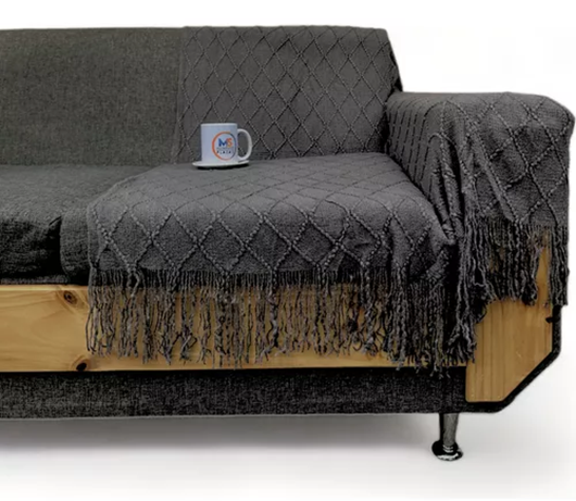 MANTA DECORATIVA TEJIDA PARA SILLÓN, PIECERA O CAMA COLOR GRIS OSCURO - 2