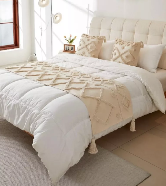 PIECERA DE CAMA DISEÑO BOHO 2P Y KING + FUNDAS DECORACIÓN BOHO CLÁSICO COLOR CREMA - 3