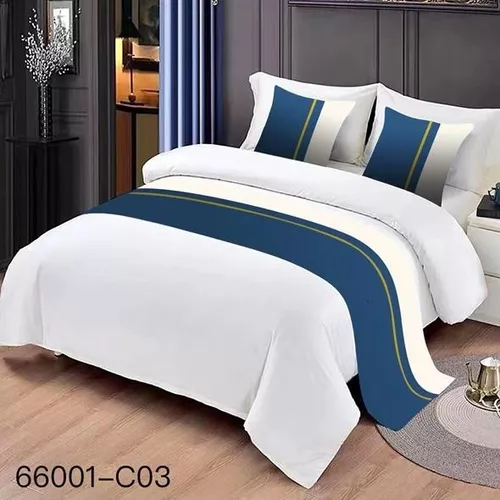 PIECERAS PARA CAMA DECORATIVA 60X200 CM + 2 FUNDAS 45X45 DISEÑO 3 COLOR AZUL - 2