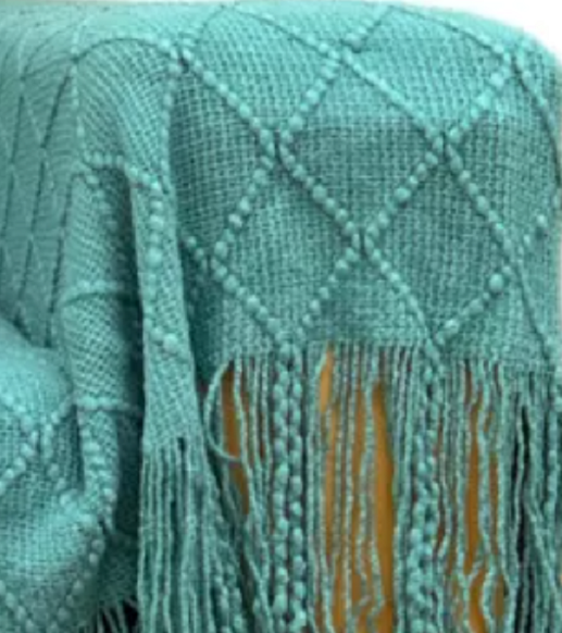 MANTA DECORATIVA TEJIDA PARA SILLÓN, PIECERA O CAMA COLOR TURQUESA - 1