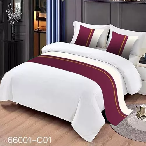 PIECERAS PARA CAMA DECORATIVA 60X200 CM + 2 FUNDAS 45X45 DISEÑO 2 COLOR BURDEOS - 2