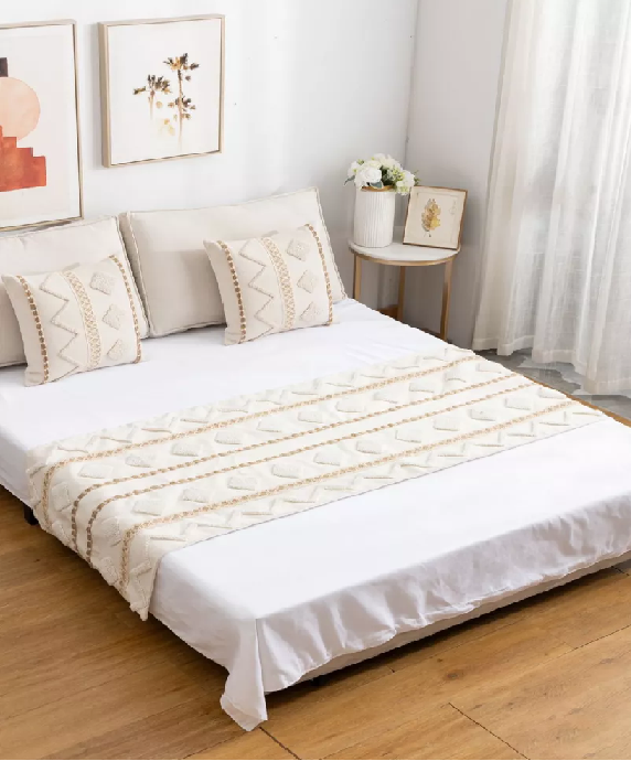 PIECERA DE CAMA DISEÑO BOHO 2P Y KING + FUNDAS DECORACIÓN BOHO CLÁSICO 3 COLOR CREMA - 1