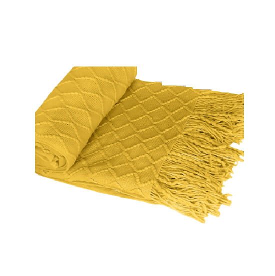 MANTA DECORATIVA TEJIDA PARA SILLÓN, PIECERA O CAMA COLOR EN COLOR AMARILLO - 1