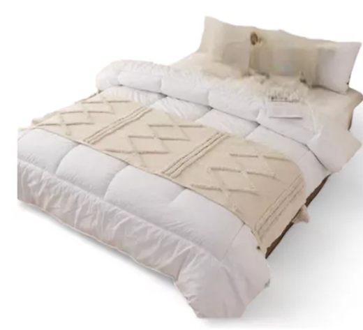 PIECERA PIE DE CAMA BOHO BORDADA CAMA KING Y 2 PLAZAS DISEÑO 4 COLOR EN COLOR BLANCO - 2