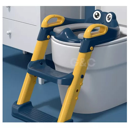 ASIENTO ENTRENADOR DE BAÑO CON ESCALERA Y AGARRADERA PARA NIÑOS, COLOR AZUL/EN COLOR AMARILLO - 1