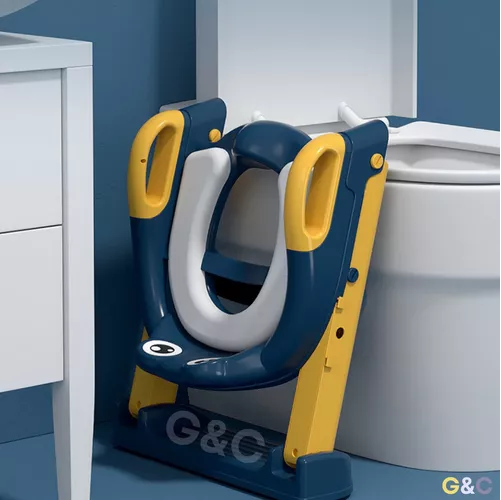ASIENTO ENTRENADOR DE BAÑO CON ESCALERA Y AGARRADERA PARA NIÑOS, COLOR AZUL/EN COLOR AMARILLO - 2