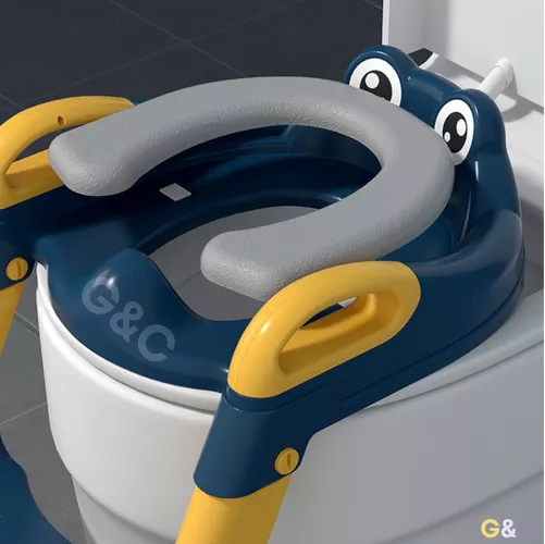 ASIENTO ENTRENADOR DE BAÑO CON ESCALERA Y AGARRADERA PARA NIÑOS, COLOR AZUL/EN COLOR AMARILLO - 3