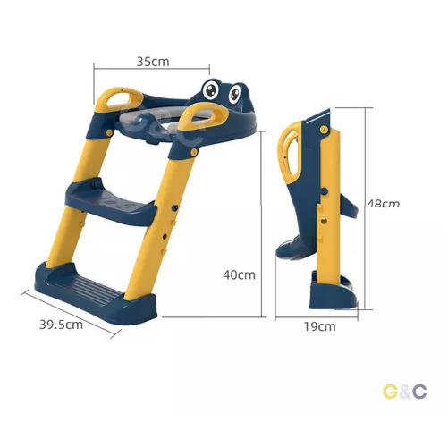 ASIENTO ENTRENADOR DE BAÑO CON ESCALERA Y AGARRADERA PARA NIÑOS, COLOR AZUL/EN COLOR AMARILLO - 4