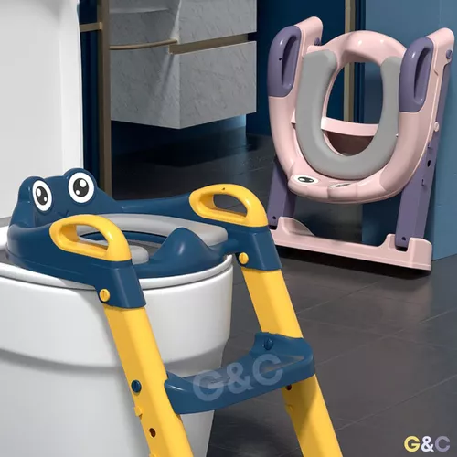 ASIENTO ENTRENADOR DE BAÑO CON ESCALERA Y AGARRADERA PARA NIÑOS, COLOR AZUL/EN COLOR AMARILLO - 6