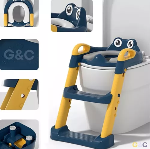 ASIENTO ENTRENADOR DE BAÑO CON ESCALERA Y AGARRADERA PARA NIÑOS, COLOR AZUL/EN COLOR AMARILLO - 8