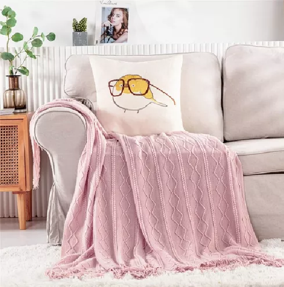PIECERA DE CAMA MANTA SOFÁ GRUESO 500G COLOR ROSA - 2