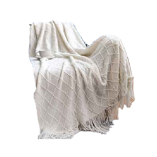MANTA DECORATIVA TEJIDA PARA SILLON, PIECERA O CAMA COLOR BLANCO - 1