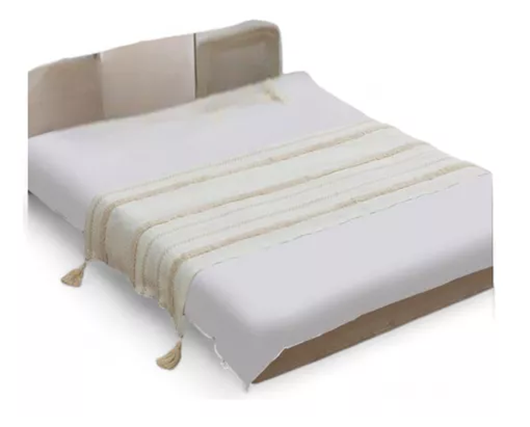 PIECERA PIE DE CAMA BOHO BORDADA CAMA KING Y 2 PLAZAS DISEÑO 6 COLOR EN COLOR BLANCO - 2