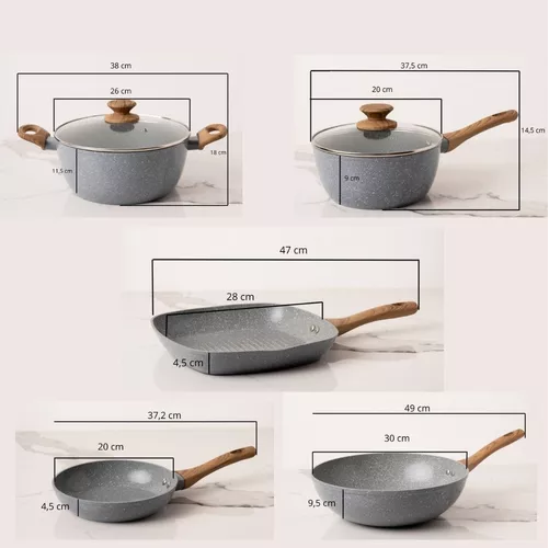 BATERÍA DE COCINA DE 5 PIEZAS, ANTIADHERENTE, CERÁMICA MARMOLADA - 3