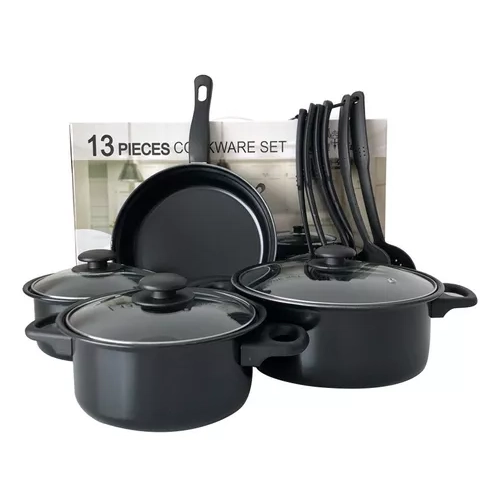 SET DE BATERIA DE 13 PIEZAS, ANTIADHERENTE, ROYAL MARK, OLLAS Y SARTE N, COLOR EN COLOR NEGRO - 1