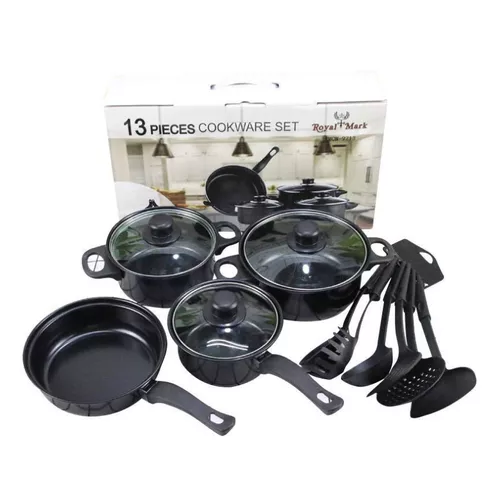 SET DE BATERIA DE 13 PIEZAS, ANTIADHERENTE, ROYAL MARK, OLLAS Y SARTE N, COLOR EN COLOR NEGRO - 2
