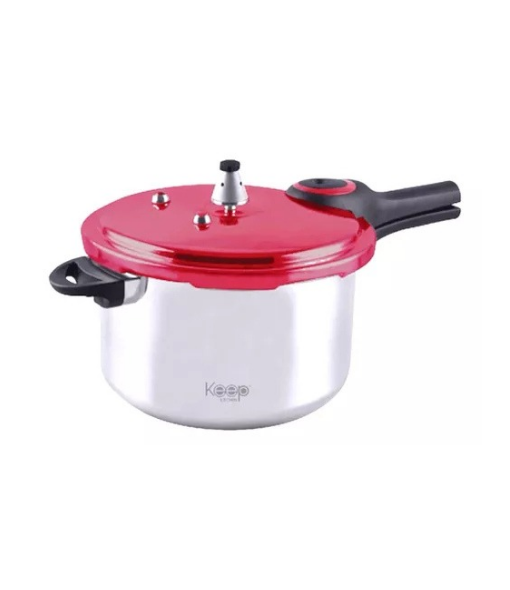 OLLA A PRESIÓN DE ALUMINIO KEEP, 6000 ML, 3 VÁLVULAS, COLOR PLATEADO/ROJO - 2