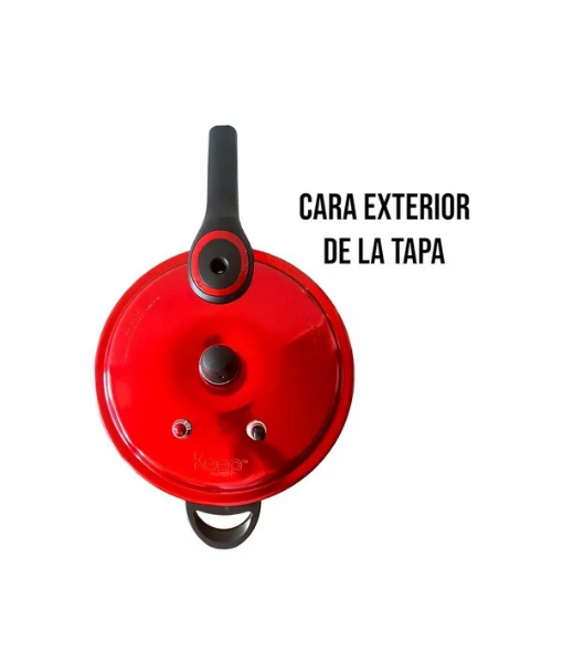 OLLA A PRESIÓN DE ALUMINIO KEEP, 6000 ML, 3 VÁLVULAS, COLOR PLATEADO/ROJO - 5