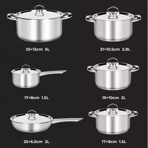 JUEGO DE BATERÍA DE 15 PIEZAS, COCINA, ACERO INOXIDABLE, PLATEADO - 3