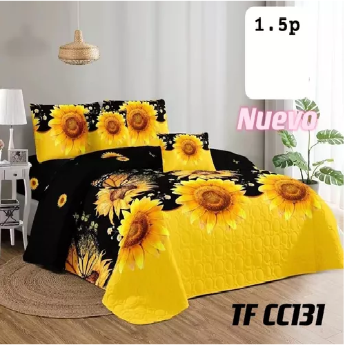 CUBRECAMA DE VERANO 1.5 PLAZAS + 1 FUNDA COBERTOR, COLOR EN COLOR AMARILLO MIX - 1