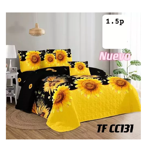 CUBRECAMA DE VERANO 1.5 PLAZAS + 1 FUNDA COBERTOR, COLOR EN COLOR AMARILLO MIX - 2