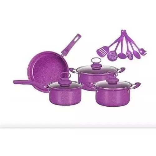 JUEGO DE OLLAS DE COCINA ANTIADHERENTE, SET DE BATERÍA DE 14 PIEZAS, COLOR MORADO - 2