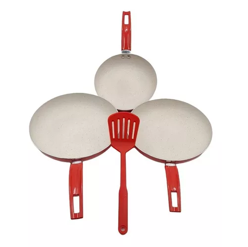 SET DE 3 SARTENES CON ESPÁTULA, ANTIADHERENTES, DISEÑO Y COCINA, COLOR EN COLOR ROJO - 2