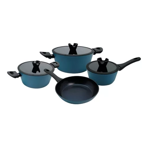 BATERIA DE COCINA KEEP, OLLAS ANTIADHERENTES, 7 PIEZAS, COLOR AZUL - 1
