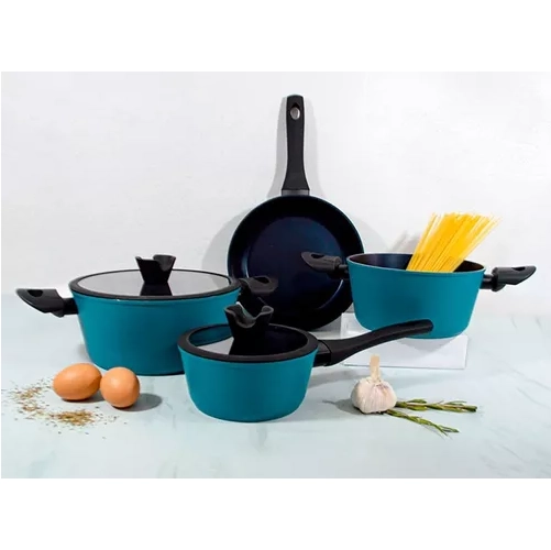 BATERIA DE COCINA KEEP, OLLAS ANTIADHERENTES, 7 PIEZAS, COLOR AZUL - 2