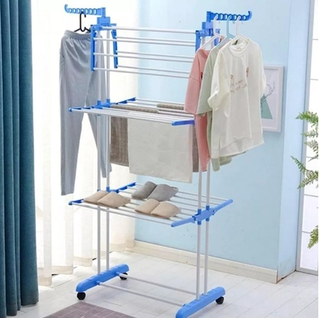 TENDEDERO ROPA COLGADOR PLEGABLE 3 NIVELES, COLOR AZUL - 4