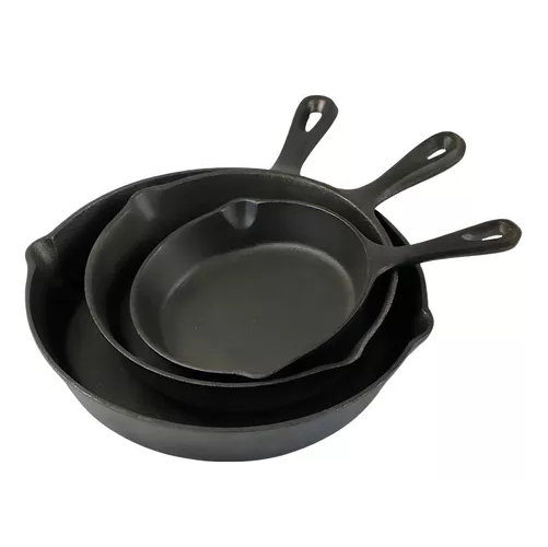 JUEGO DE SARTENES DE HIERRO FUNDIDO, 3 PIEZAS, CUKIN, EN COLOR NEGRO - 1