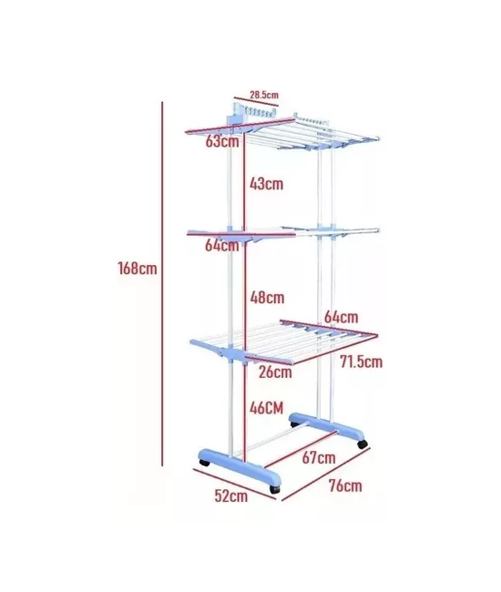 TENDEDERO ORGANIZADOR COLGADOR ROPA PLEGABLE 3 NIVELES, COLOR AZUL - 2