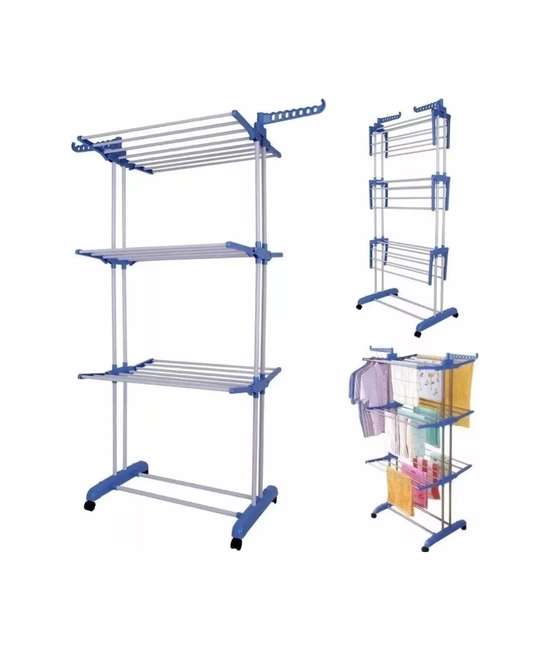 TENDEDERO ORGANIZADOR COLGADOR ROPA PLEGABLE 3 NIVELES, COLOR AZUL - 3