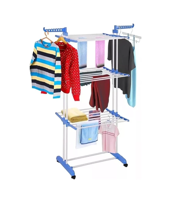 TENDEDERO ORGANIZADOR COLGADOR ROPA PLEGABLE 3 NIVELES, COLOR AZUL - 4