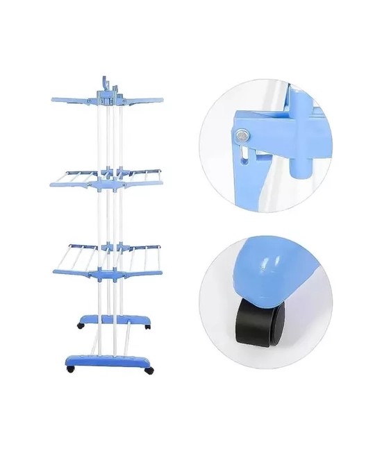 TENDEDERO ORGANIZADOR COLGADOR ROPA PLEGABLE 3 NIVELES, COLOR AZUL - 6