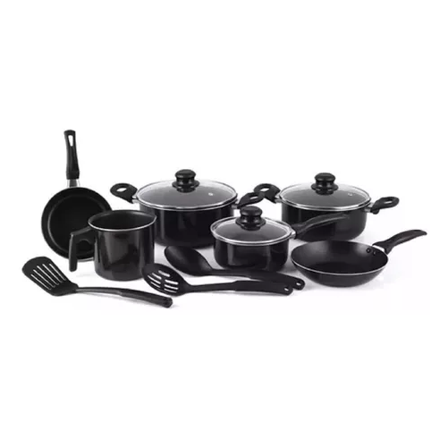 BATERIA DE COCINA DE 12 PIEZAS, BEGÔNIA, TEFLON ANTIADHERENTE, COLOR EN COLOR NEGRO - 1