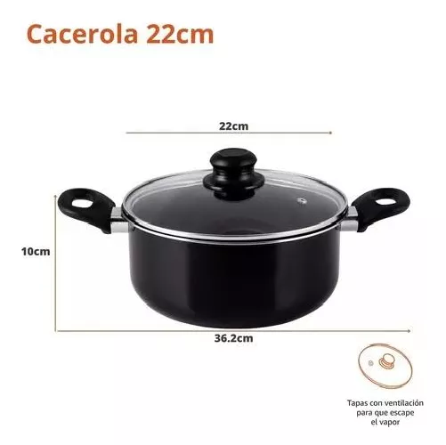 BATERIA DE COCINA DE 12 PIEZAS, BEGÔNIA, TEFLON ANTIADHERENTE, COLOR EN COLOR NEGRO - 2