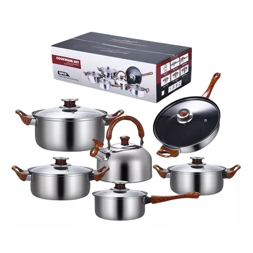 SET DE 12 PIEZAS, OLLAS DE ACERO INOXIDABLE, SARTÉN ANTIADHERENTE - 1