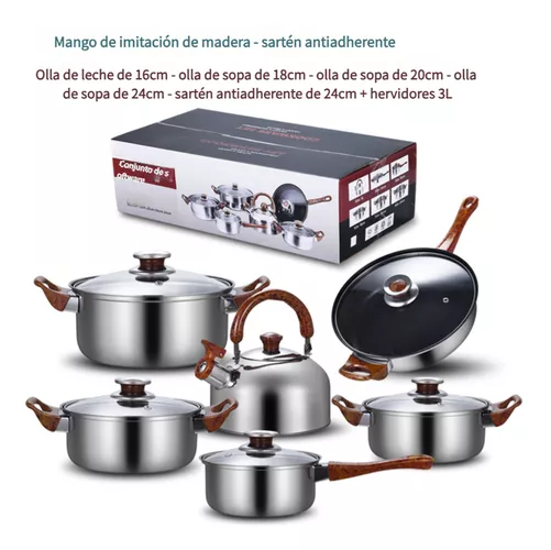 SET DE 12 PIEZAS, OLLAS DE ACERO INOXIDABLE, SARTÉN ANTIADHERENTE - 2
