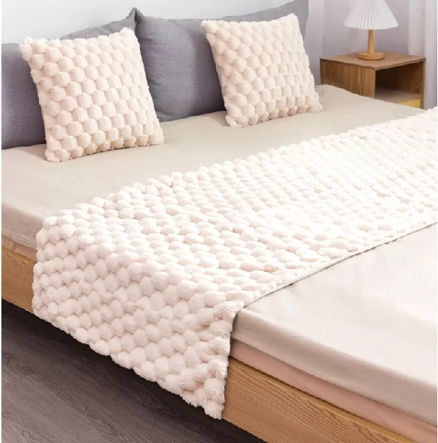 PIECERA 70X190 CM + 2 FUNDAS 45X45 CM PLUSH PELUDITA KING COLOR CREMA - 2