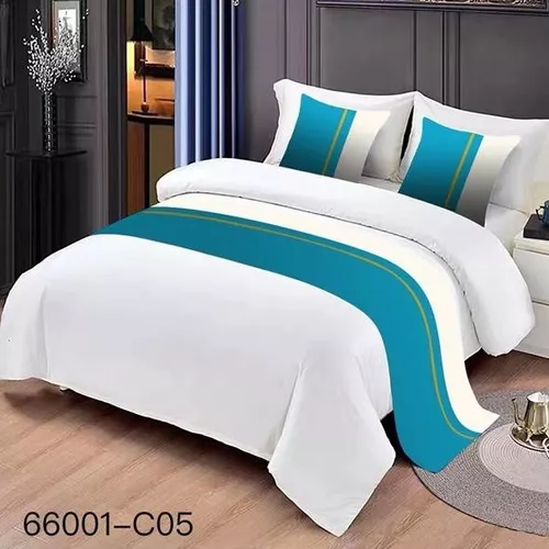 PIECERAS PARA CAMA DECORATIVA 60X200 CM + 2 FUNDAS 45X45 DISEÑO 5 COLOR TURQUESA - 2