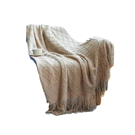 MANTA DECORATIVA TEJIDA PARA SILLÓN, PIECERA O CAMA COLOR BEIGE - 1