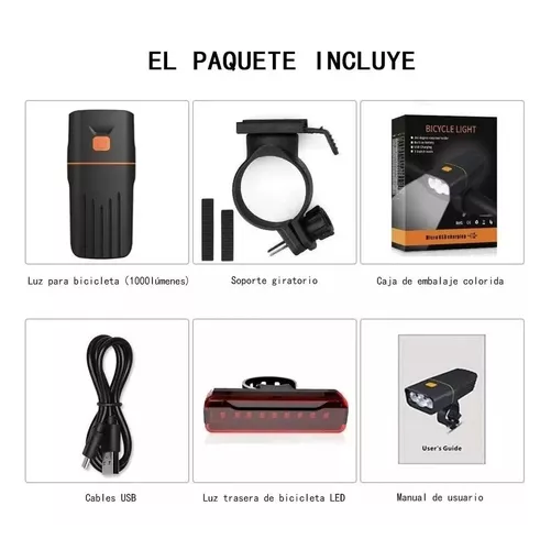 LUZ DE BICICLETA IMPERMEABLE, RECARGABLE, TRASERA, 1000 LM - 5